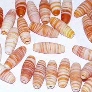 10 x Orange and White Stripy Spindle Beads 20x7mm