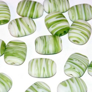 10 x Green and White Stripy Oblong Beads 18x14x5mm