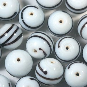 Bag of White with Maroon Swirl Round Beads 12mm