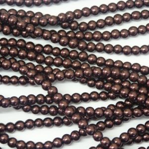 Strand of Approx 216 4mm Maroon Round Glass Pearls