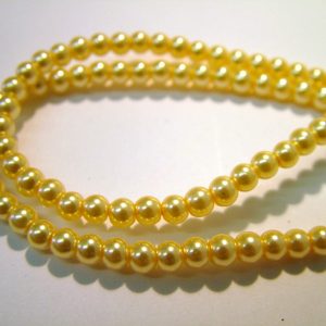 Strand of Approx 216 4mm Cream Round Glass Pearls