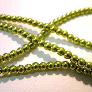Strand of Approx 216 4mm Khaki Round Glass Pearls