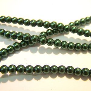 Strand of Approx 216 4mm Forest Green Round Glass Pearls