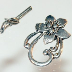 10 x Silver Metal Flower Toggle Clasps Bar 30x5mm Flower Loop 28x20mm