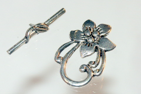 10 x Silver Metal Flower Toggle Clasps Bar 30x5mm Flower Loop 28x20mm