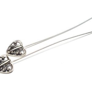 Pair Sterling Silver Heart Headpins 66mm