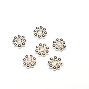 6 x Bright Sterling Silver Flower Spacers 5mm Hole 2mm