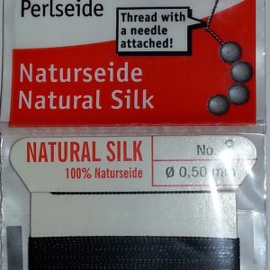 No. 3 Griffin Natural Silk Beading Cord 2m x 0.5 mm with attached needle - Black