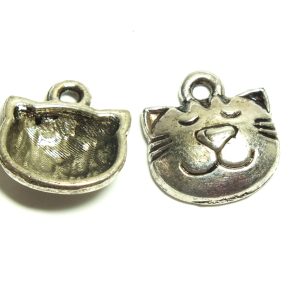 Silver Metal Cat Charm 13x14x4