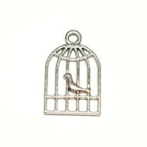 Tibetan Style Antique Silver Metal Colour Bird in Cage 19x12x2mm
