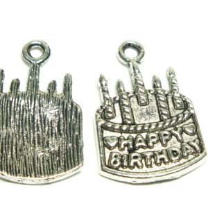 Tibetan Style Silver Metal Happy Birthday Cake Charm 22x15mm