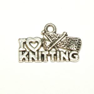 Tibetan Style Antique Silver Colour I Love Knitting Charm 20x13x2mm