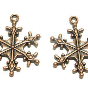 Tibetan Style Red Copper Coloured Snowflake Charm 29x22x3mm, 50g Bag