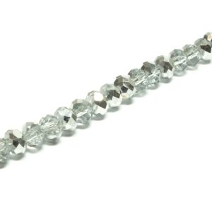 Approx 147 Faceted Rondelle Clear / Half Silver Colour Plating 3x2mm